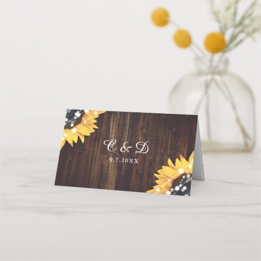 ひまわり素朴カントリーウッドレースライト結婚ズ プレイスカード (裏面)