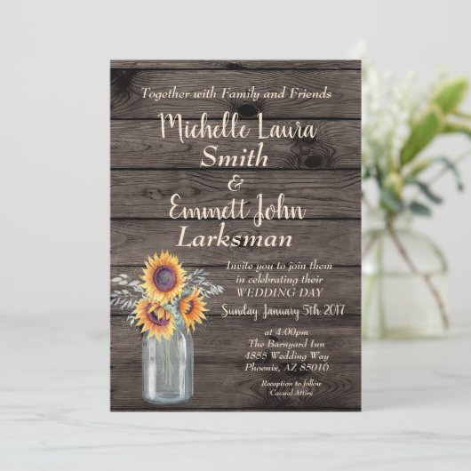 ひまわり素朴カントリーウッド納屋周囲の庭ヴィンテージ 招待状 (スタンド正面)