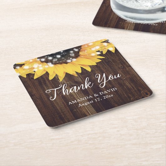 ひまわり素朴カントリーウッド結婚式の引き出物 スクエアペーパーコースター (アングル)