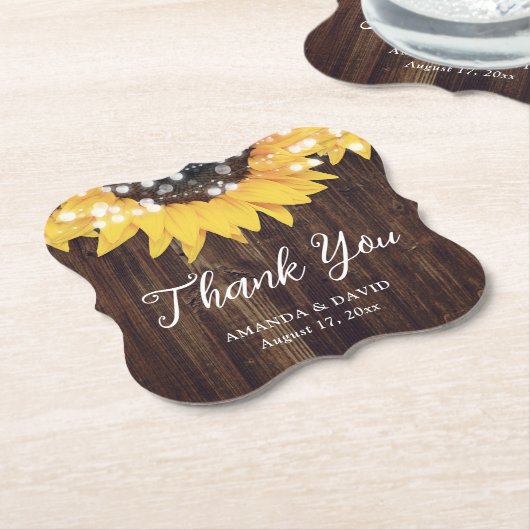 ひまわり素朴カントリーウッド結婚式の引き出物 ペーパーコースター (アングル)
