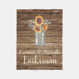 ひまわり素朴カントリーメイソンジャールフローラ納屋周囲の庭 フリースブランケット