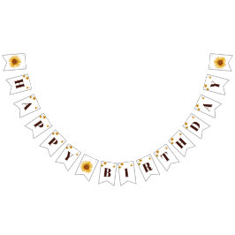 ひまわり素朴ガールズハッピーバースデー バンティングフラッグ