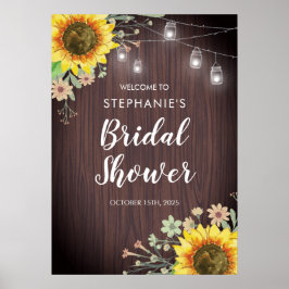 ひまわり素朴ガールライトウッドブライダルシャワー ポスター