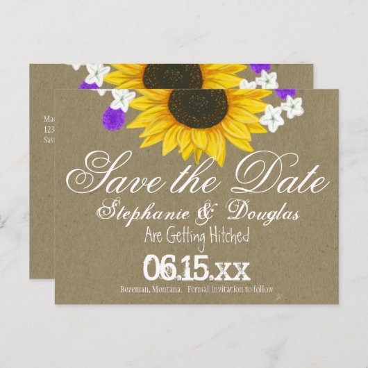 ひまわり素朴クラフト日付はがきを保存 案内ポストカード (正面/裏面)