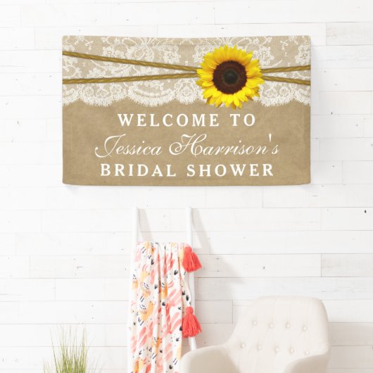 ひまわり素朴クラフト&レースブライダルシャワー 横断幕 (インサイチュ)