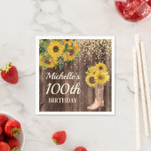 ひまわり素朴グリッターブーツウッド100誕生日 スタンダードカクテルナプキン (インサイチュ)