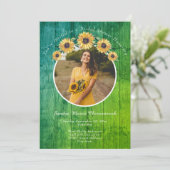 ひまわり素朴グリーンウッド結婚ズブライダルシャワー 招待状 (スタンド正面)