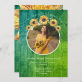 ひまわり素朴グリーンウッド結婚ズブライダルシャワー 招待状 (正面/裏面)