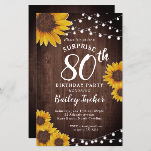 ひまわり素朴サプライズ80th誕生日招待状 (正面/裏面)