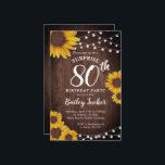 ひまわり素朴サプライズ80th誕生日招待状<br><div class="desc">このデザインかわいらしは絵を描、糸の光でアクセントされた素朴な木の背景に水色のひまわり花を特徴とする。クリックカスタマイズボタンを使用すると、文字の変更やグラフィックスの移動をより柔軟に行うことができる。このデザインのバリエーションや調整製品は当店zazzle.com/store/doodleluluで入手できる。お連絡もし客様のマッチングデザインを作成するには、この製品を特定の製品に適用する必要ユニークがあります！6月2日までにDoodleLuluを見てくれてどうもありがとうバグデザイン!</div>