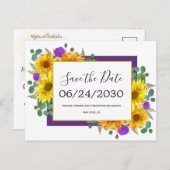 ひまわり素朴シックなバラ結婚式の日付を保存 案内ポストカード (正面/裏面)