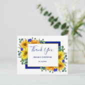 ひまわり素朴シック青バラズ結婚サンキュー ポストカード (スタンド正面)