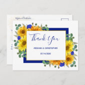 ひまわり素朴シック青バラズ結婚サンキュー ポストカード (正面/裏面)