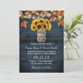 ひまわり素朴ジャルネイビーバーンウッド秋の結婚式 招待状 (スタンド正面)