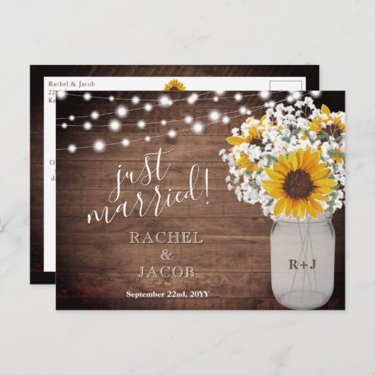 ひまわり素朴ストリングライトたった今結婚しました ポストカード (正面/裏面)