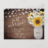 ひまわり素朴ストリングライトたった今結婚しました ポストカード (正面)