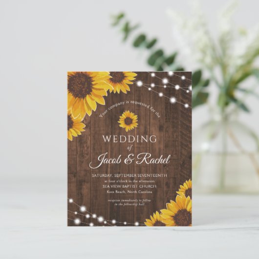 ひまわり素朴ストリングライト結婚式招待状 (スタンド正面)