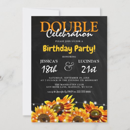 ひまわり素朴ダブルお祝い誕生日 招待状 (正面)