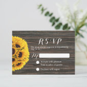 ひまわり素朴ダークウッド背景結婚式RSVP 出欠カード (スタンド正面)