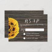ひまわり素朴ダークウッド背景結婚式RSVP 出欠カード (正面/裏面)