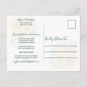 ひまわり素朴ティール(緑がかった色)バラ結婚の日付の変更 案内ポストカード (裏面)