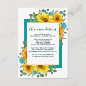 ひまわり素朴ティール（緑がかった色）バラ結婚ズ宿泊施設 エンクロージャーカード (正面)