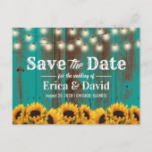 ひまわり素朴ティール（緑がかった色）バーンウッドセーブ・ザ・デイト 案内ポストカード (正面)