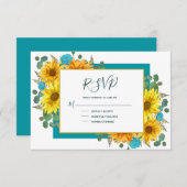 ひまわり素朴ティール(緑がかった色)ブルーバラカントリーウェディング 出欠カード (正面/裏面)