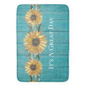 ひまわり素朴ティール（緑がかった色）ブルーバーンウッドカントリーバス バスマット (正面縦)