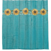 ひまわり素朴ティール（緑がかった色）ブルーバーンウッドカントリー シャワーカーテン (正面)