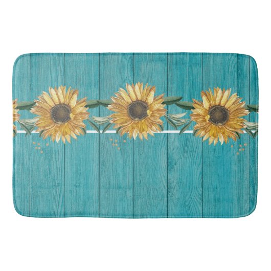 ひまわり素朴ティール(緑がかった色)ブルーバーンウッドカントリー バスマット (正面)