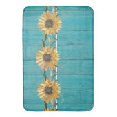 ひまわり素朴ティール(緑がかった色)ブルーバーンウッドカントリー バスマット (正面縦)
