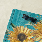 ひまわり素朴ティール（緑がかった色）ブルーバーンウッドカントリー ビーチタオル (インサイチュ)