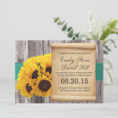 ひまわり素朴ティール(緑がかった色)ベルト結婚式招待状 招待状 (スタンド正面)