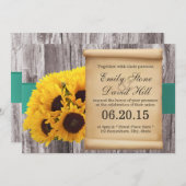 ひまわり素朴ティール(緑がかった色)ベルト結婚式招待状 招待状 (正面/裏面)