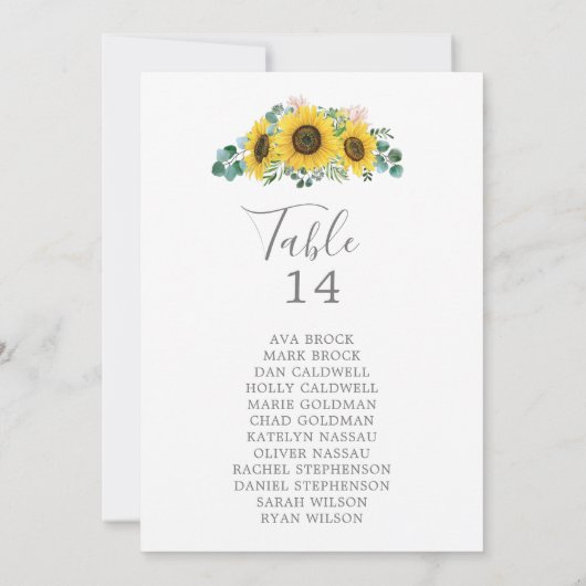 ひまわり素朴テーブル番号座席表カード (裏面)