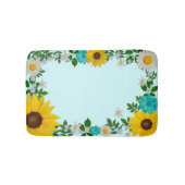 ひまわり素朴デイジーティール(緑がかった色)フローラ バスマット (正面)