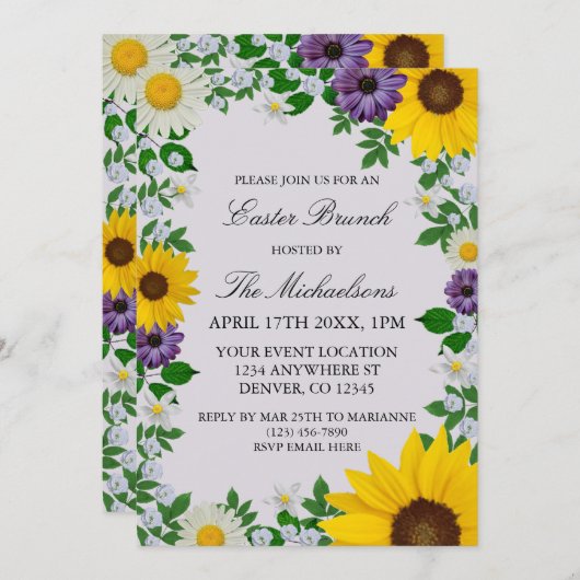 ひまわり素朴デイジーフローライースター 招待状 (正面/裏面)