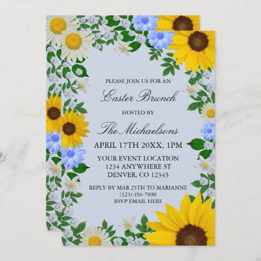 ひまわり素朴デイジーフローライースター 招待状 (正面/裏面)