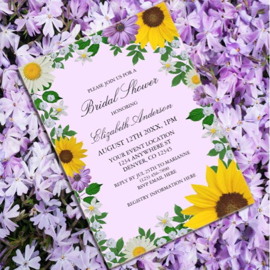 ひまわり素朴デイジーフローラブライダルシャワー アクリル招待状