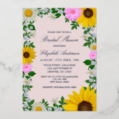 ひまわり素朴デイジーフローラブライダルシャワー 箔招待状 (正面)