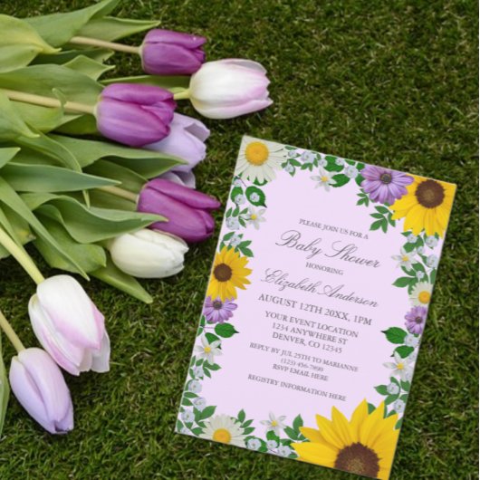 ひまわり素朴デイジーフローラベビーシャワー 招待状