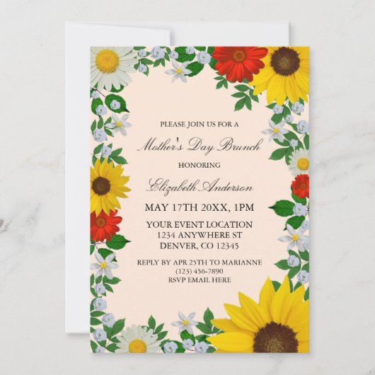 ひまわり素朴デイジーフローラ母の日 招待状 (正面)
