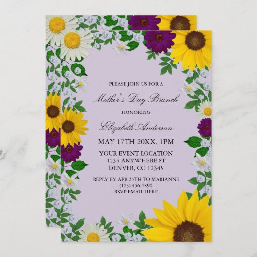 ひまわり素朴デイジーフローラ母の日 招待状 (正面/裏面)