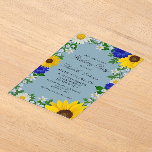 ひまわり素朴デイジーフローラ誕生日 アクリル招待状 (レイダウン)