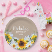 ひまわり素朴デイジー誕生日パーティー名日付 ペーパープレート (パーティー)