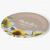 ひまわり素朴デイジー誕生日パーティー名日付 ペーパープレート (アングル)