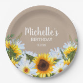 ひまわり素朴デイジー誕生日パーティー名日付 ペーパープレート (正面)