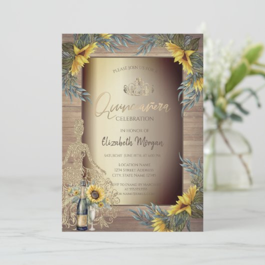 ひまわり素朴ドレス木製クインセアニラ 招待状 (スタンド正面)