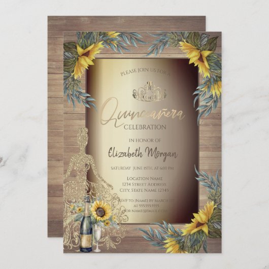 ひまわり素朴ドレス木製クインセアニラ 招待状 (正面/裏面)